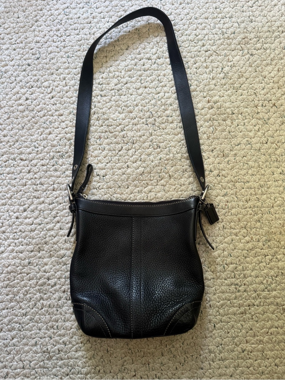 Vintage Coach Black Pebbled Leather Shoulder Bag